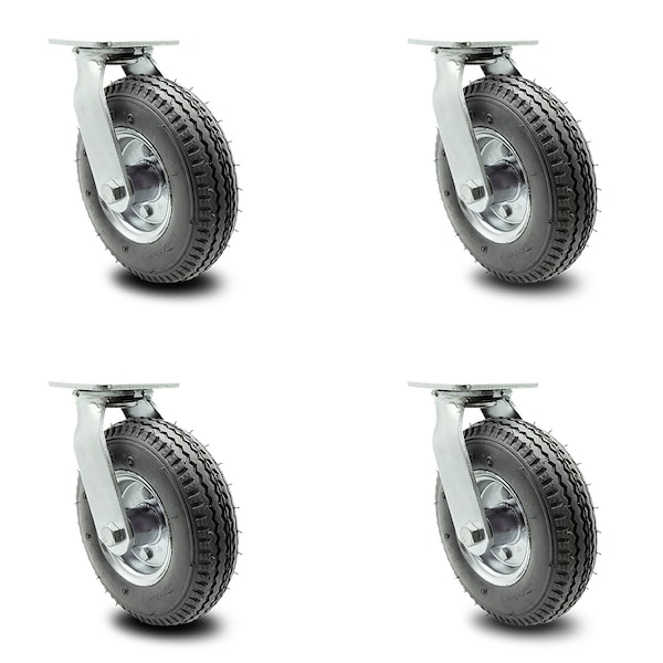 8 Inch Gray Pneumatic Wheel Swivel Casters with Bolt Swivel Locks Set SCC